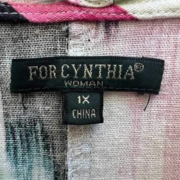 FOR CYNTHIA Linen Blend Lagenlook Tunic Dress Abstract Ikat High Low Artwear 1X - Picture 4 of 6